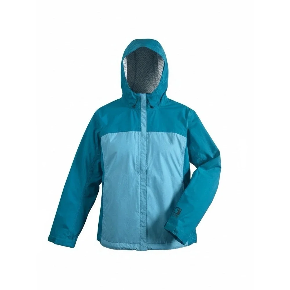 Carhartt Storm Defender Hooded Jacket Blue Two-Tone Ripstop Rain Shell Women M